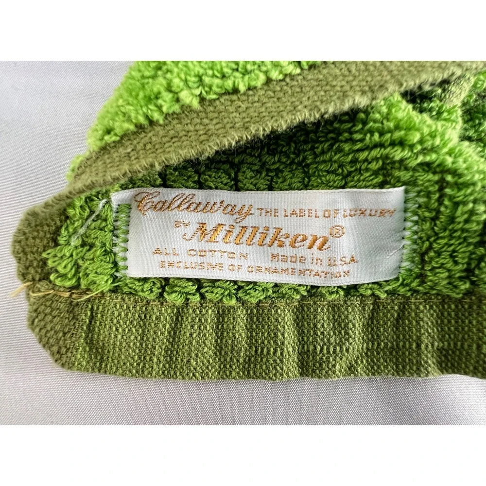 Set of 6 Vintage Milliken Callaway Moss Green Sculpted Towels Cotton Floral NOS